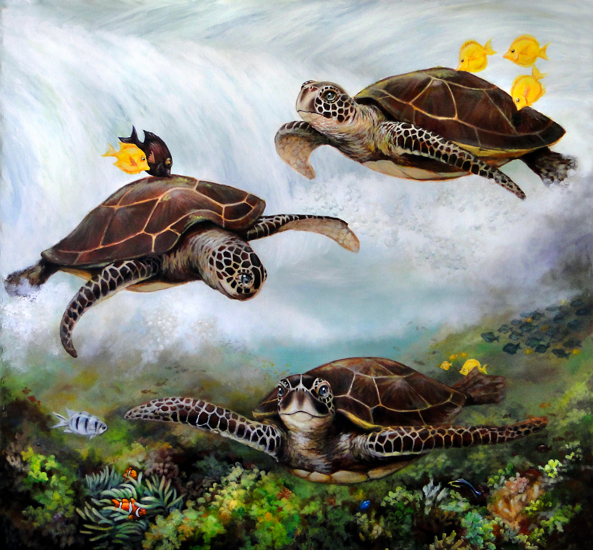 2012-molokai-turtle-surf-catherine-buchanan-40x40 commission, Beverly Williams LA CA